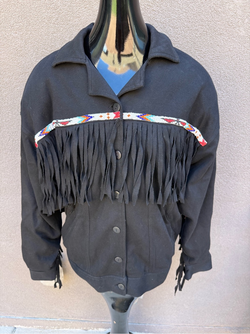NWT Vintage 80s 90s Cedars Western Beaded Fringe Cotton Jacket Oversized M